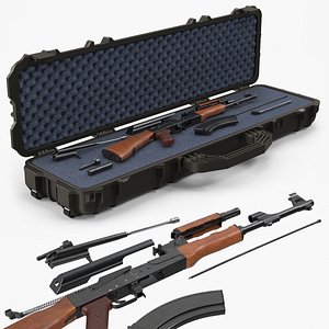 Disassembled AK 47 in Open Waterproof Hard Case 3D model
