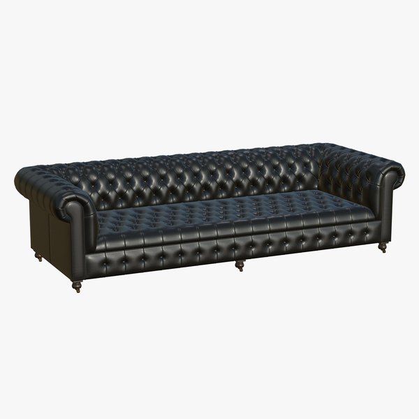 Chesterfield Leather Sofa Black New Design 3D model