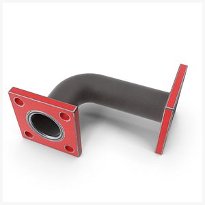3D Double  Square Flange Steel Painted Red PBR model