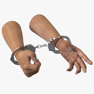 Man Hands with Short Chain Handcuffs 3D