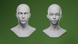 Stylized Anime Male and Female Head Base Mesh 3D Model