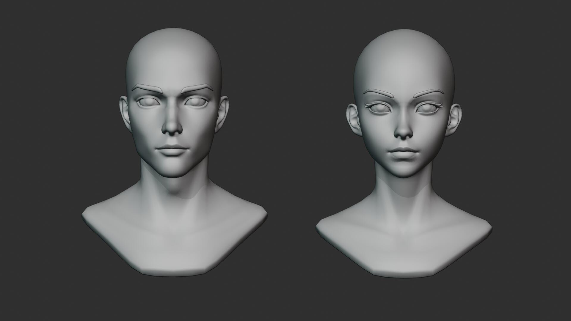 3D Stylized Anime Male and Female Head Base Mesh 3D Model https://p.turbosquid.com/ts-thumb/06/aB9YJz/c5/00_06/jpg/1774534706/1920x1080/fit_q87/1bf7566488a6a779efc246989499b96e13146f13/00_06.jpg