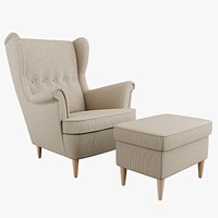 IKEA Strandmon Kelinge Bej Armchair and Pouf