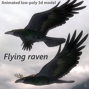 Flying raven Low-poly