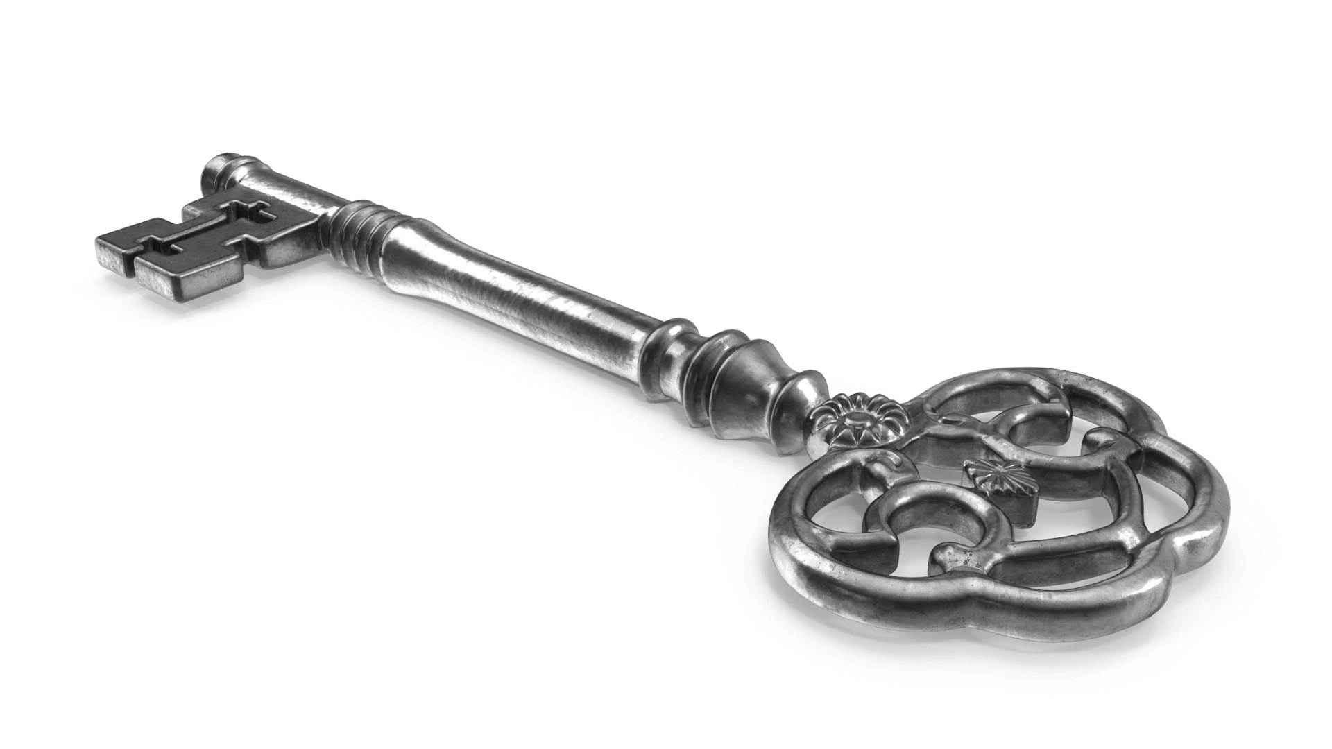 3D Model Antique Ornate Skeleton Key Silver - TurboSquid 2243501