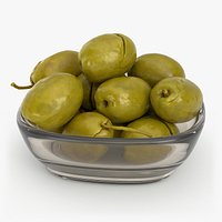 Glass Bowl of Cracked Green Olives