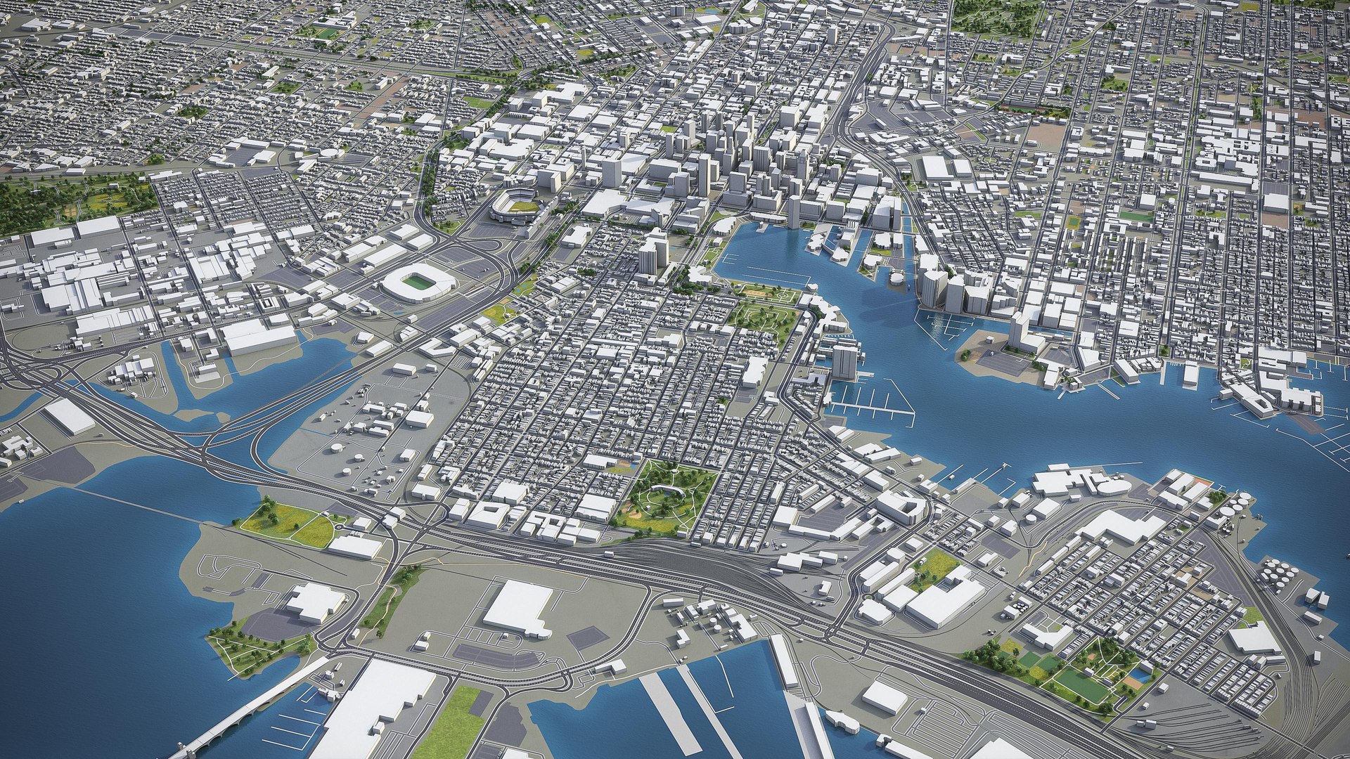 3D City Baltimore Surrounding Area Model - TurboSquid 1403410