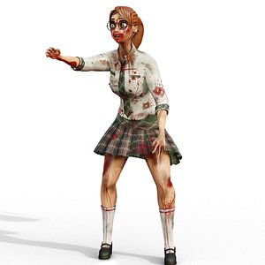 Cartoon School Girl Zombie Rigged and Animation Blender Unity 3D model