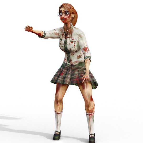 Cartoon School Girl Zombie Rigged and Animation Blender Unity 3D model