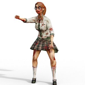 Cartoon School Girl Zombie Rigged and Animation Blender Unity