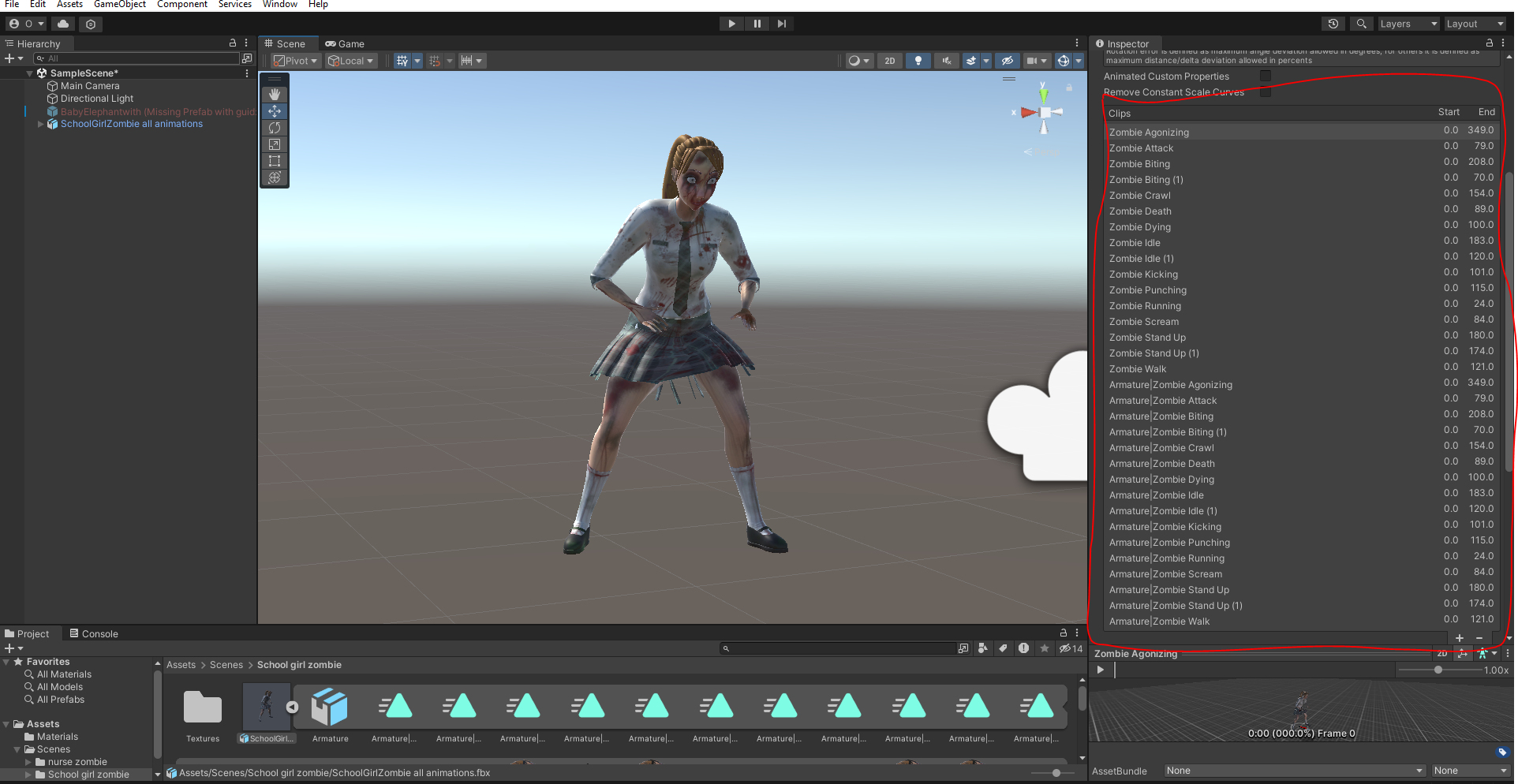 modelo 3d Colegiala de dibujos animados Zombie Rigged y animación ...