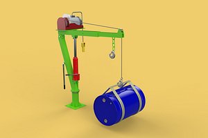 SWIVEL LIFTING CRANE ELECTRIC WINCH HOIST JIB STEEL DRUM BARREL 3D model