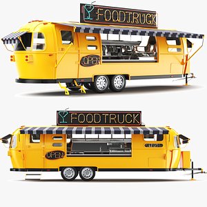 Detailed Airstream Hotdog Truck Yellow 3D model