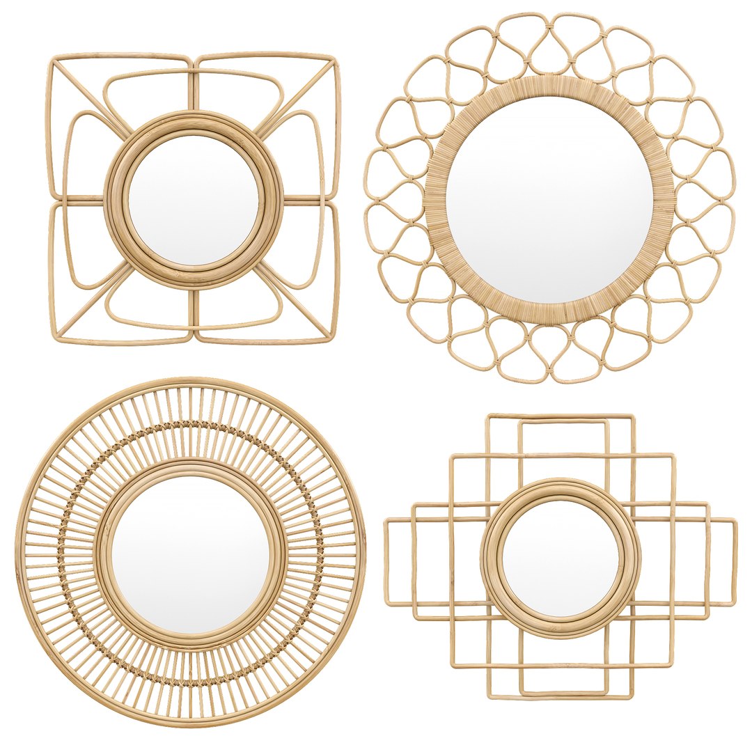 Rattan mirror set 3 3D model TurboSquid 1911145