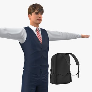 3D Teenage Boy School Uniform T Pose