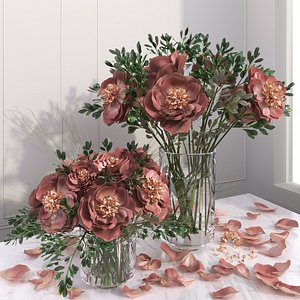 3D peony flower vases model
