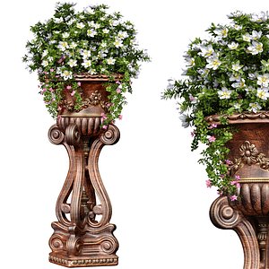 3D Bouquet of white flowers Petunia Houseplant in classic tall vase 3D model