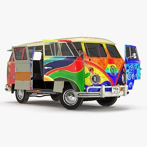 Hippie Volkswagen Bus Rigged for Maya model