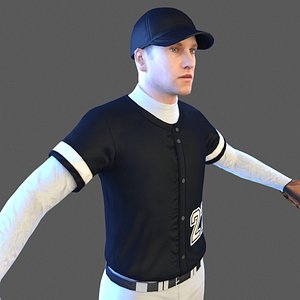 3D model baseball player ball