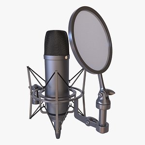 Black Studio Condenser Microphone with Spider and Pop Filter