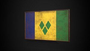 3D Old Picture Frame With Saint Vincent And The Grenadines  Flag - Game Ready PBR Low-poly 3D Model model