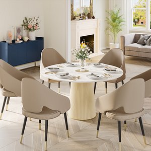 Luxury Round Dining Room Interior 3D Scene
