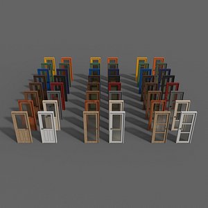 PBR Glass Wood Door With Frame