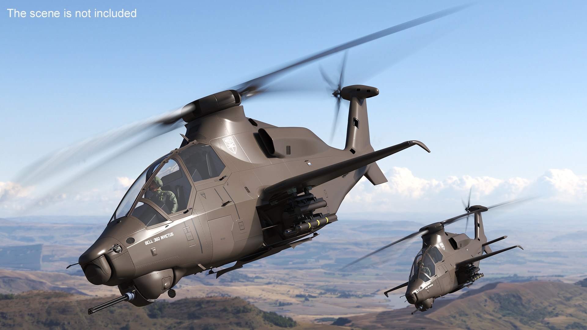 Bell 360 Invictus Helicopter with Pilot 3D model preview