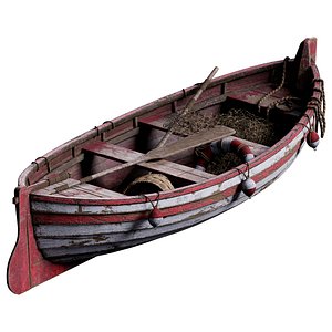 3D Red Wooden Fishing Boat - Medieval Style model