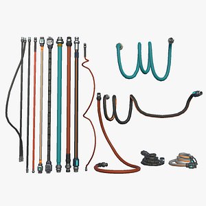 Stylized Sci-Fi Cyberpunk Cables Wires Tubes Connectors