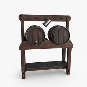 Floorstanding Double Wood Barrel Stand 3D model