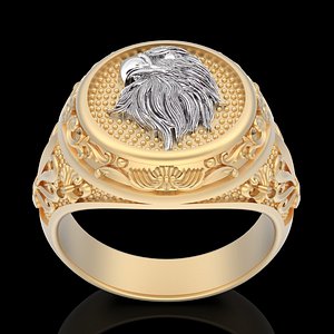 Man ring eagle head gold jewelry printable