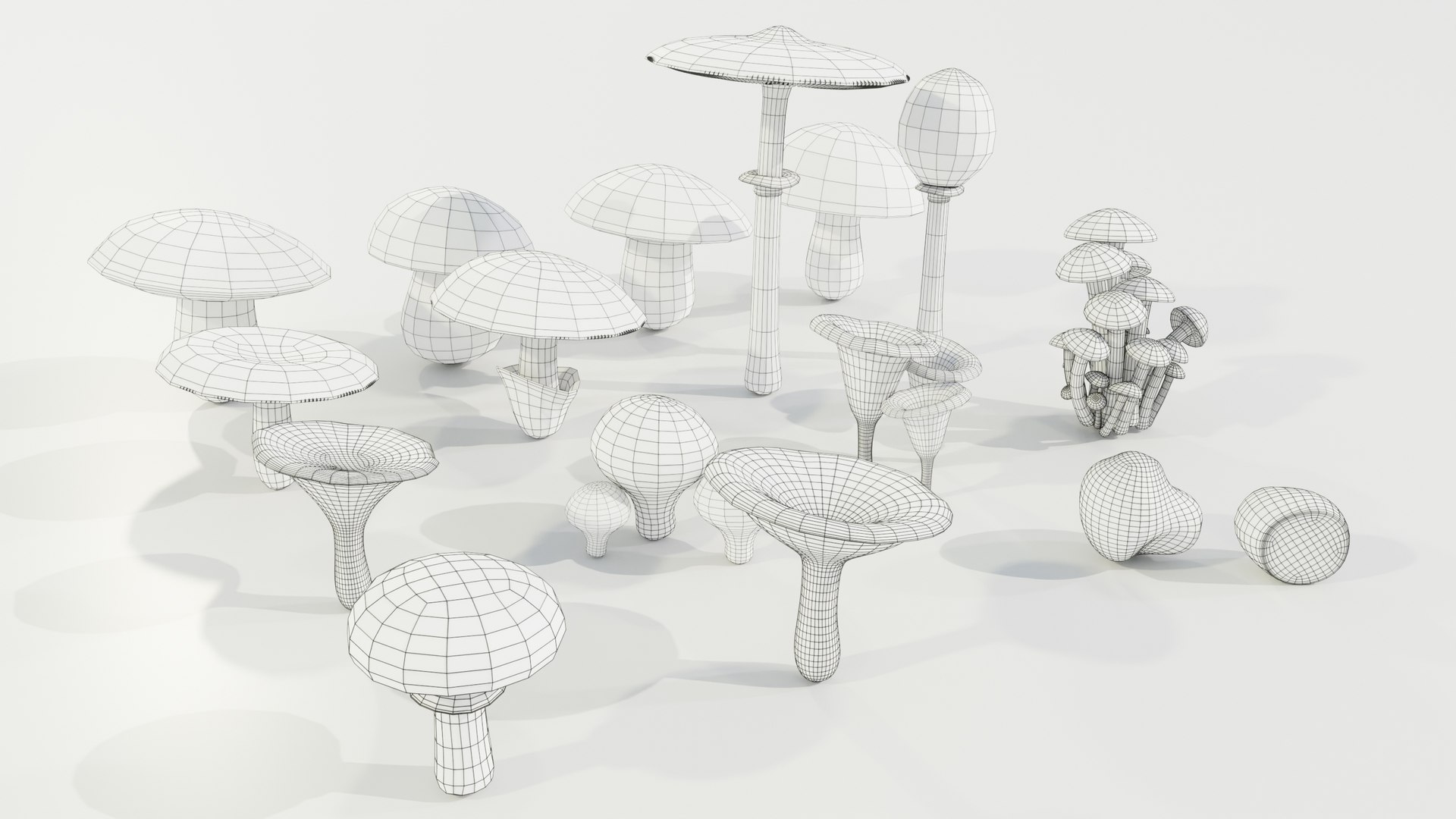 3D model Mushrooms Collection Procedural PBR https://p.turbosquid.com/ts-thumb/0B/XUi8cl/IU/wire_05/jpg/1703668609/1920x1080/fit_q87/98deb13e3c4904742f49680909180f75f92a20de/wire_05.jpg