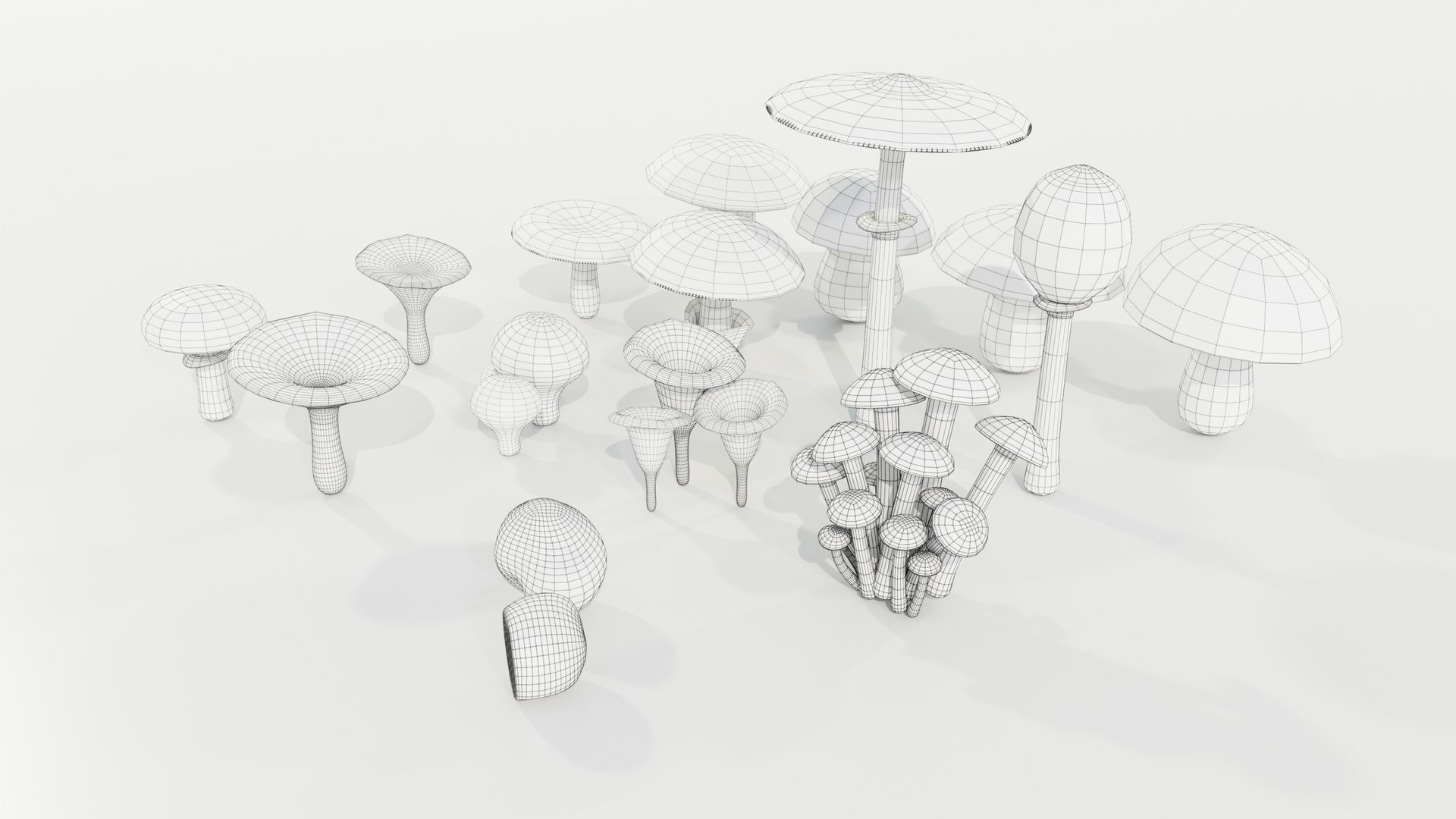 3D model Mushrooms Collection Procedural PBR https://p.turbosquid.com/ts-thumb/0B/XUi8cl/Tq/wire_02/jpg/1703668610/1920x1080/fit_q87/368dcb8d3db28bb02ec800c15ece4dfabc4aedf8/wire_02.jpg