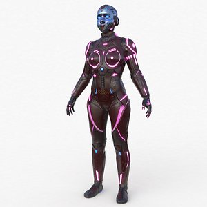 3D Cyborg Angel Asian Red model