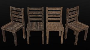 PSX -  PS1 - Wooden Chair - Low Poly 3D