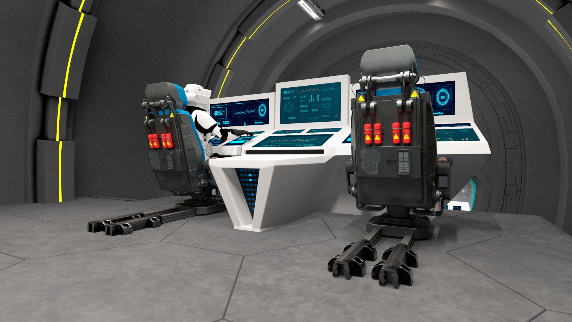 3D Futuristic Command Center With Pilots And Dashboards Black Model ...
