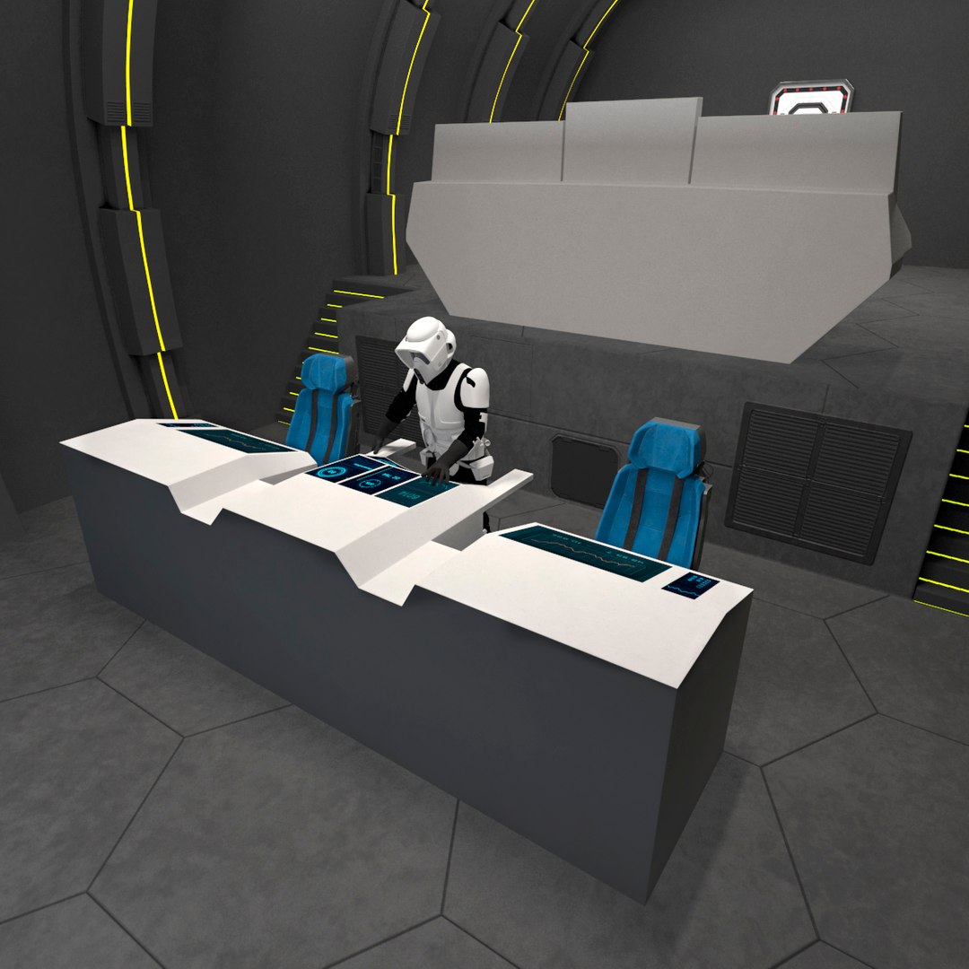 Futuristic Command Center With Pilots And Dashboards Black 3D model preview