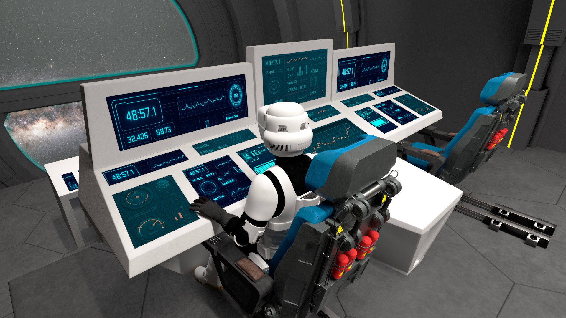 3D Futuristic Command Center With Pilots And Dashboards Black Model ...