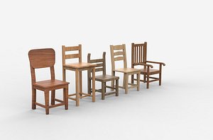 Wooden chairs set 3D model