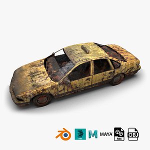 3D 3D ruined car destroyed vihicle taxi road decorations model