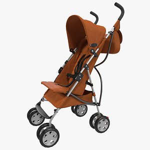 3d baby stroller orange modeled