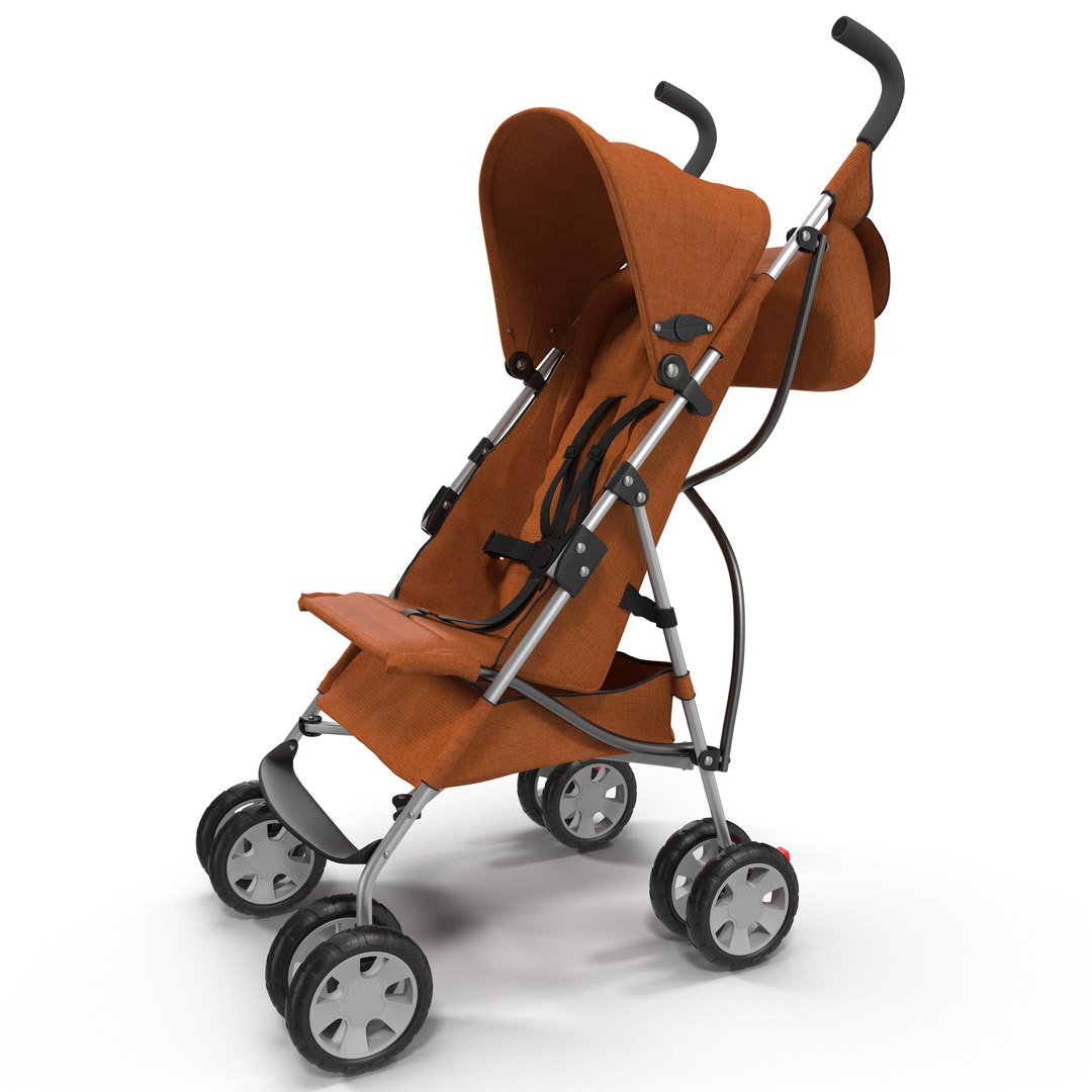 Baby Stroller Orange 3D Model preview