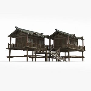 3D ancient wooden hut