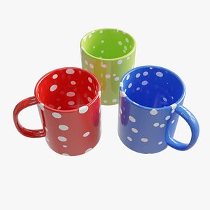 Collection of Three Spotted Coffee Mugs 3D model