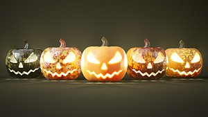 3D Rigged and animated halloween pumpkin with 5 different PBR skins