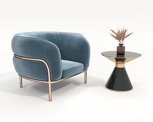 Modern Nordic Luxury Fabric Armchair and Coffee Table 3D model