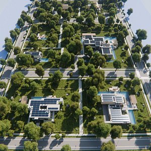 3D 7 Modern house neighborhood with interior For Blender Eevee And Cycles model