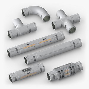 3D Sci-Fi Modular Pipe Connector System White