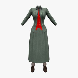3D Mid Century Steampunk Gown Full Outfit model